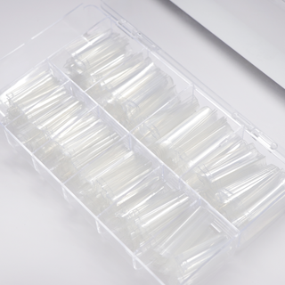 open view of 500 piece clear nail tip set in 2xl square non c curve