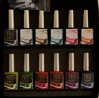 open view of 12 piece neon marbling ink set 